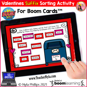 Preview of Valentine's Day Suffix Sorting Activity Boom Cards™