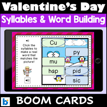 Preview of Valentine's Day Syllables Matching and Word Building Fluency Boom Cards
