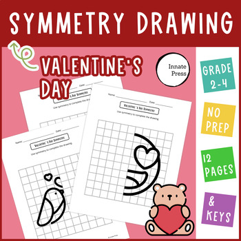 Preview of Valentine's Day Symmetry Drawing Worksheets for 2nd 3rd and 4th Grade Math