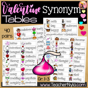 Preview of Valentine's Day Synonym List Table