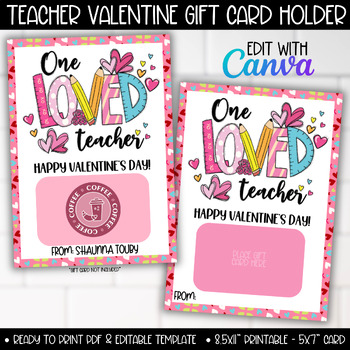 Preview of Valentine's Day Teacher Gift Card Holder Coffee Starbucks Amazon Target Tag