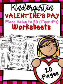 Preview of Valentine's Day Teen Numbers (Place Value to 20) Worksheets (Kindergarten)