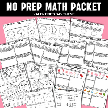 Preview of Valentine's Day Theme | No Prep Math Packet + Key | 2nd - 3rd Grade Math
