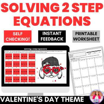 Preview of Valentine's Day Theme Solving 2 Step Equations Digital Puzzle Activity Worksheet