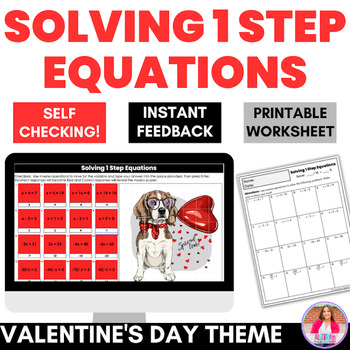 Preview of Valentine's Day Theme Solving One Step Equations Digital Puzzle Print Worksheet