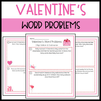 Preview of Valentine's Day Themed - 2 Digit Addition & Subtraction Word Problems