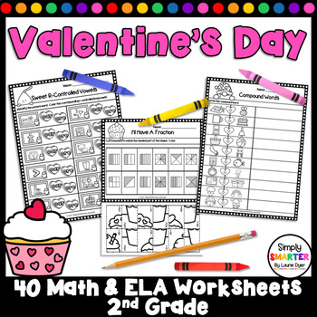 Preview of Valentine's Day Themed 2nd Grade Math and Literacy Worksheets and Activities