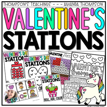 Preview of Valentine's Day Themed Centers - Craft, Writing, Math, Hat, Station, Coloring
