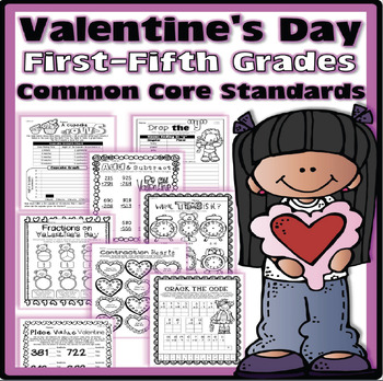Preview of Valentine's Day Themed 1st 2nd 3rd 4th 5th Grade Common Core ELA & Math Packet