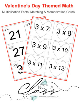 Preview of Valentine's Day Themed Multiplication Facts: Matching & Flash Cards | Editable