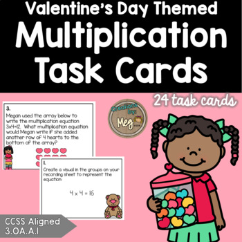 Preview of Valentine's Day Themed: Multiplication Task Cards {3.OA.A.1}