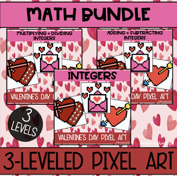Preview of Valentine's Day Themed Pixel Art BUNDLE for Middle School Math | 7th Grade