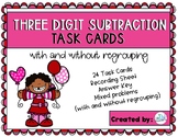 Valentine's Day Three Digit Subtraction Regrouping Task Cards