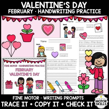Preview of Valentine's Day • Trace Copy Check Sentences • Handwriting • February, Hearts