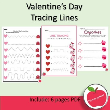 Preview of Valentine's Day Tracing Lines Activity-Worksheets