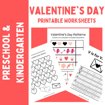 Preview of Valentine's Day Tracing & Math Printable Worksheets Bundle