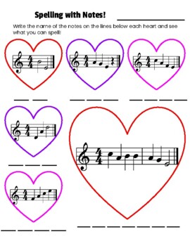 Preview of Music Worksheet: February / Valentine's Day Note Reading (Treble Clef)