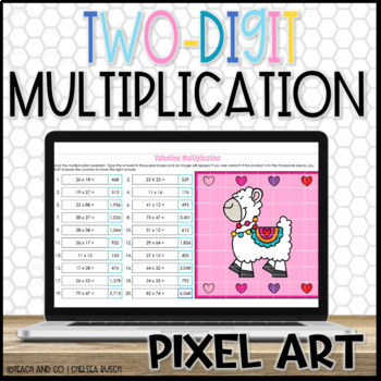 Preview of Valentine's Day Two-Digit Multiplication Mystery Picture Pixel Art