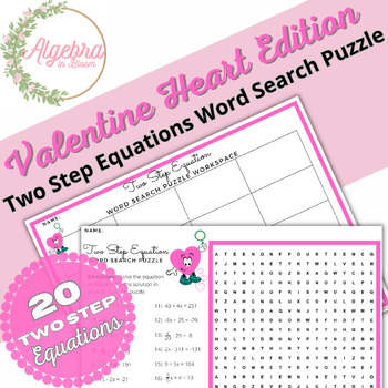 Preview of Valentine's Day // Two Step Equations // Math Word Search Puzzle