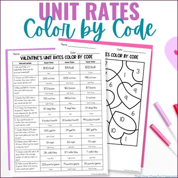 Preview of Valentine's Day Unit Rates Color by Code