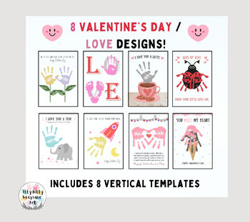 Preview of Valentine's Day Vertical Handprint Art Craft Printable Templates / Love / Cards