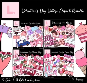 Preview of Valentine’s Day Village Shops Clipart Bundle