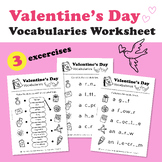 Valentine's Day Vocabularies Worksheet and Cute Coloring Pages