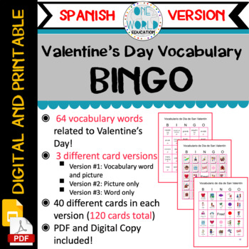Preview of Valentine's Day Vocabulary BINGO (Spanish Version)