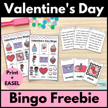 Preview of Valentine's Day Vocabulary Bingo Game with Riddles or Inference Clues FREEBIE