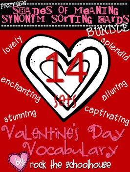 Preview of Valentine's Day Vocabulary {Shades of Meaning Synonym Sorting Cards PREVIEW}