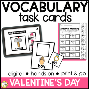 Preview of Valentine's Day Vocabulary Task Cards for Elementary - Print, Digital, & No Prep