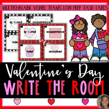 Preview of Vowel Teams Write the Room | Valentine's Day