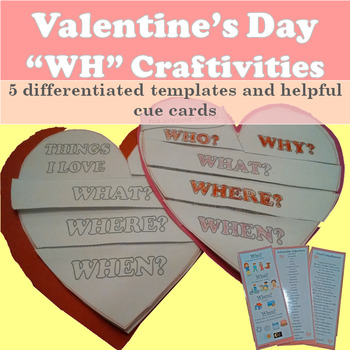 Preview of Valentine's Day "WH' Craftivities, Flap Book and Heart Shaped Writing Prompts