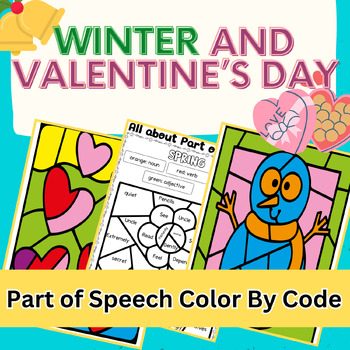 Preview of Valentine’s Day & Winter Part of Speech Color By Code, Valentine's Day Grammar