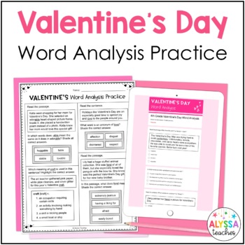 Preview of Valentine's Day Word Analysis Worksheets (SOL 4.4 and 5.4)