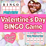 Valentine's Day Word BINGO Game - 30 cards + Blank