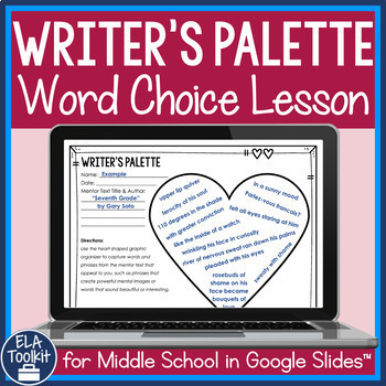 Preview of Valentine's Day Word Choice Writing Lesson | Graphic Organizer Worksheet Google