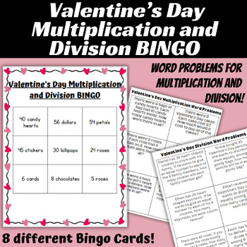 Preview of Valentine's Day Word Problem Bingo | Multiplication Division Word Problems Game