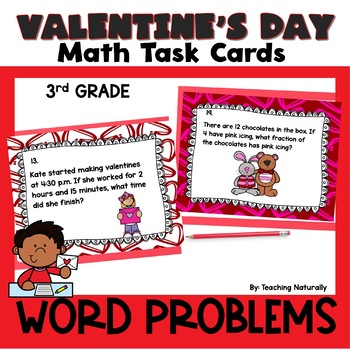 Preview of Valentine's Day Math Word Problem Task Cards 3rd grade