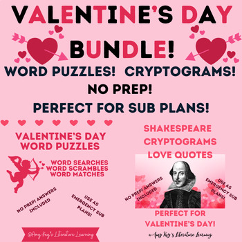Preview of Valentine's Day Word Puzzles Bundle Searches, Scrambles, Matches, Cryptograms