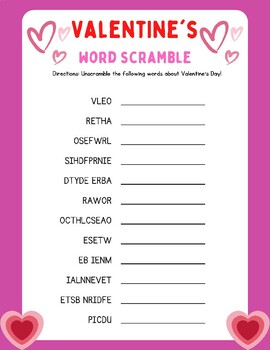 Valentine's Day Word Scramble | 100th Day of School | Games | Spelling