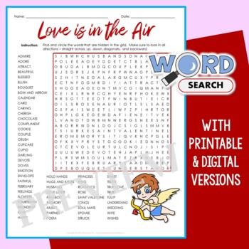 Preview of Hard Valentine's Day Word Search/Find Puzzle 4th 5th Grade Activity Worksheet