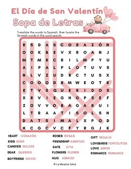 Valentine’s Day Word Search / El Día de San Valentín Sopa de Letras