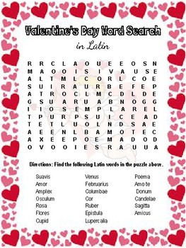 Preview of Valentine's Day Word Search - Latin Words
