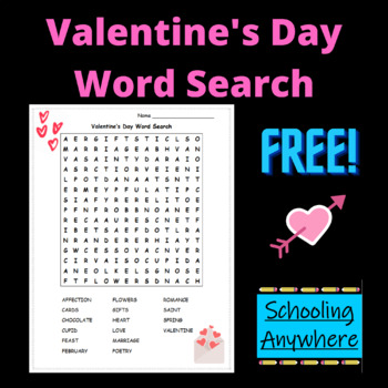 Preview of Valentine's Day Word Search - Printable PDF - February/Valentine Vocabulary