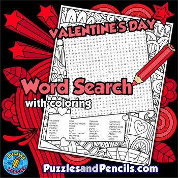 Preview of Valentine's Day Word Search Puzzle Activity Page with Coloring | Wordsearch