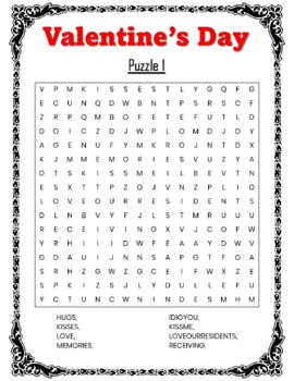 Valentine's Day Word Search Puzzle Worksheet Activity page | TPT