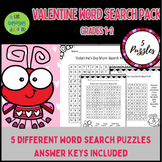 Valentine's Day Word Search Puzzles First or Second Grade