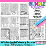 Valentine's Day Word Search Puzzles w/ Coloring Bundle Feb