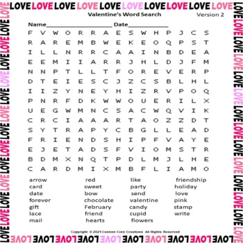 Valentine's Day Word Searches by Custom Core Creations | TpT